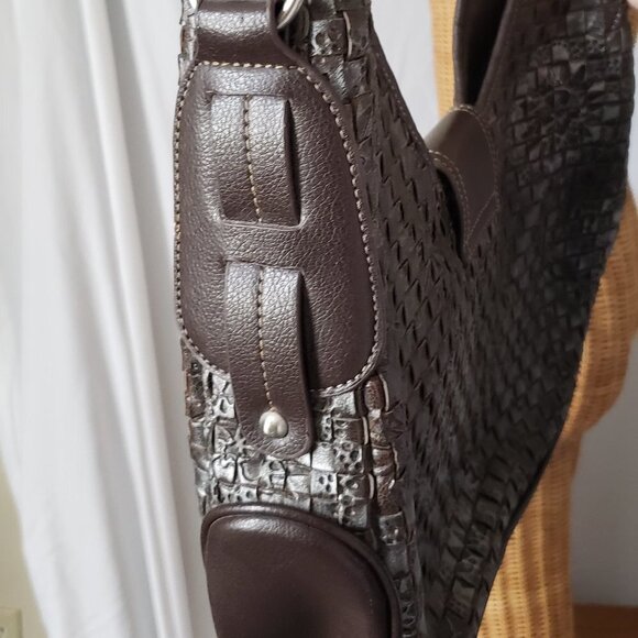 Ladies COLDWATER CREEK Embossed Woven Leather Hobo Handbag - Picture 7 of 11